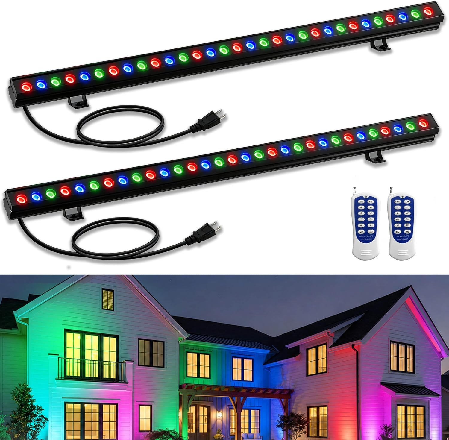 Outdoor Lighting Remote Control - 2Pack RGB Wall Washer Lights 100W