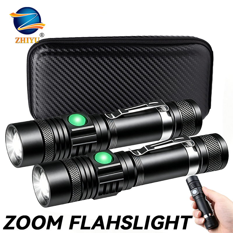 Zinc Outdoor Lighting - T6 LED Rechargeable Flashlight,18650 Zoomable Torch,
