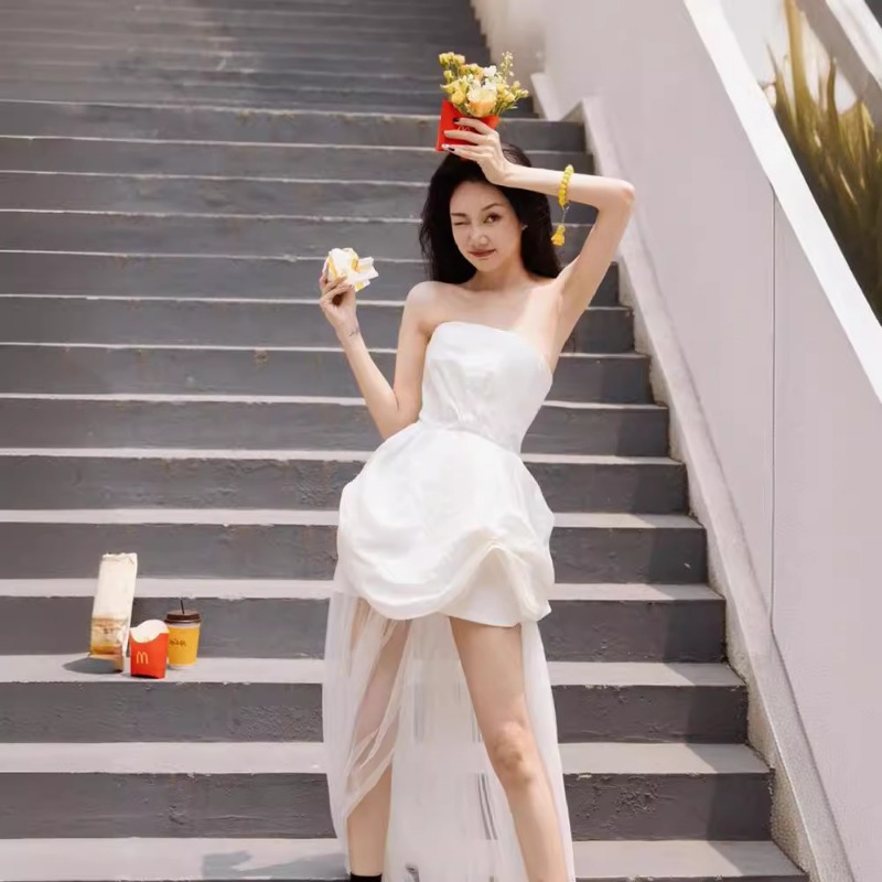 French White Strapless Morning - Outdoor Lighting For Photography ulasan dan harga