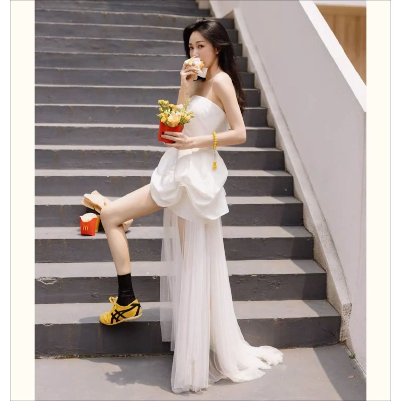 French White Strapless Morning - Outdoor Lighting For Photography ulasan dan harga