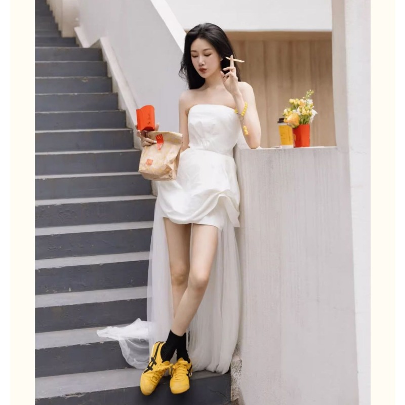 French White Strapless Morning - Outdoor Lighting For Photography ulasan dan harga